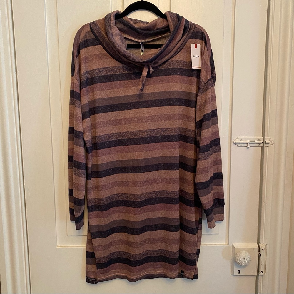 ✨izod heather stripes long sleeve cowl neck tunic sweater✨
